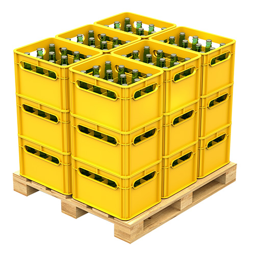 plastic crates on a pallet