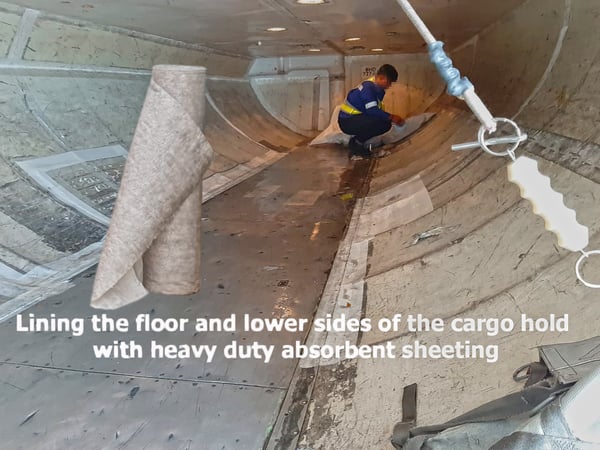 Laying Cargo Absorbent in airplane cargo hold