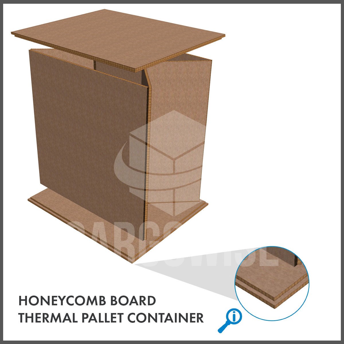 Honeycomb board pallet container drawing 1200 x 1200px with watermark