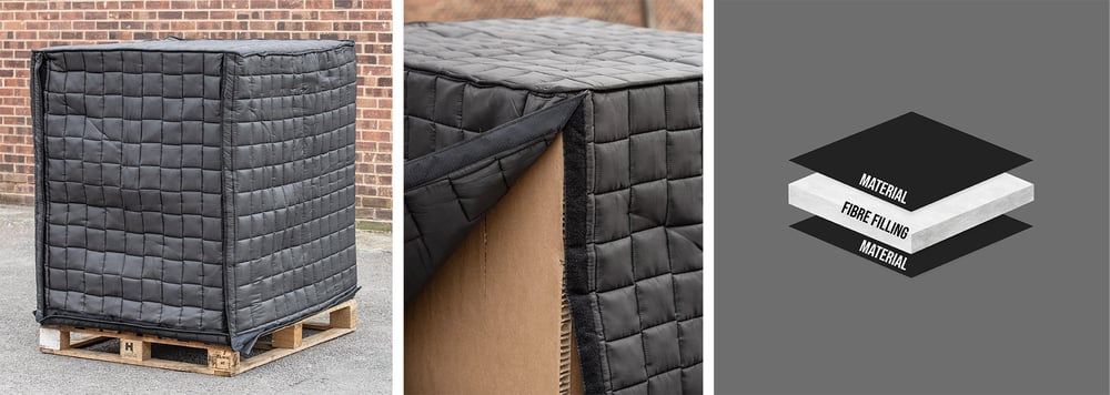 Montage of fibre filled black quilted pallet cover